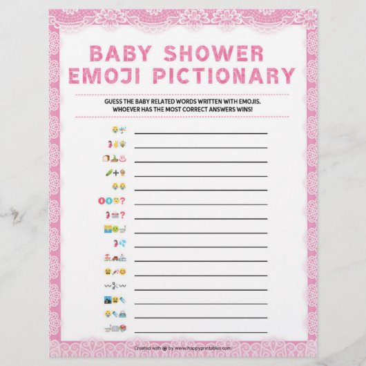 Baby Emoji Pictionary [Luxury Lace [Pink] Briefbogen (Vorderseite)