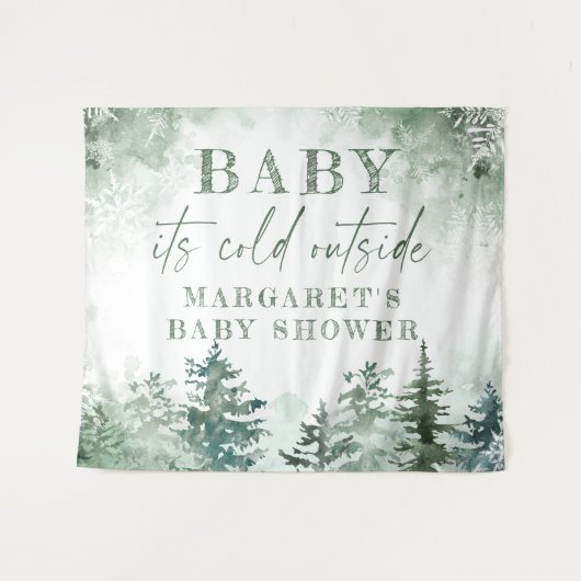 Baby-Empfang außerhalb des Winterwaldes Wandteppich (Vorderseite (Horizontal))