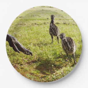 Baby-Emu-Küken und großer Fuß,  Pappteller