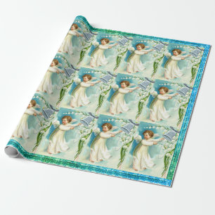Baby Engel mit blauem Glockenverpackungspapier Geschenkpapier