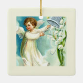 Baby Engel mit blauer Glocke Keramikornament (Rückseite)