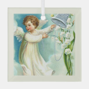 Baby Engel mit blauer Glocke  Ornament Aus Glas