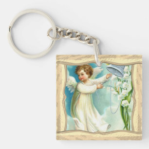 Baby Engel mit blauer Glocke Schlüsselanhänger