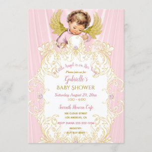 Baby Engel Rosa Gold Mädchen Einladung