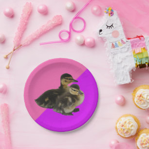 Baby-Enten auf rosa Himbeere und violetter Sorbet Pappteller