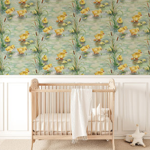 Baby-Entenküken-und-Rohrkolben-Kinderzimmer Tapete