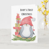 Baby Erste Weihnachten mit Pinguin und Geschenke Karte (Gelbe Blume)