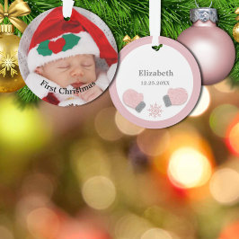 Baby erste Weihnachten rosa Handschuhe Foto-Orname Ornament