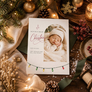 Baby erste Weihnachts-Lichterkette Feiertagsfoto Feiertagskarte