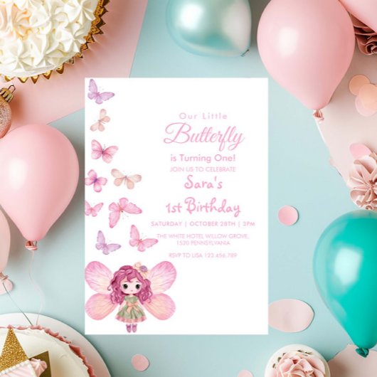 Baby Erster Geburtstag LItlle Butterfly Party Einladung