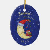 Baby-erster Weihnachtssankt-Mond-Monogramm-Name Keramik Ornament (Vorne)