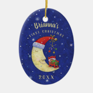 Baby-erster Weihnachtssankt-Mond-Monogramm-Name Keramik Ornament