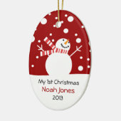 Baby-erster WeihnachtsSchneemann kundengerecht Keramik Ornament (Links)