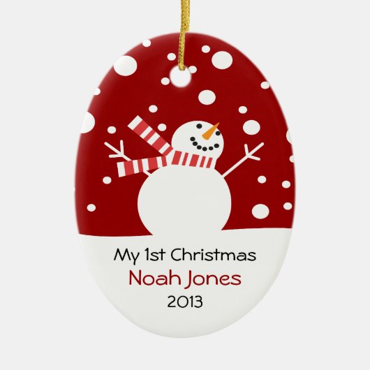 Baby-erster WeihnachtsSchneemann kundengerecht Keramik Ornament (Vorne)