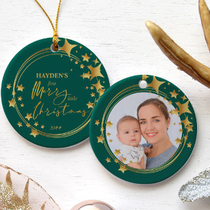 Baby erstes frohes kleines Weihnachten Foto Goldst Keramik Ornament