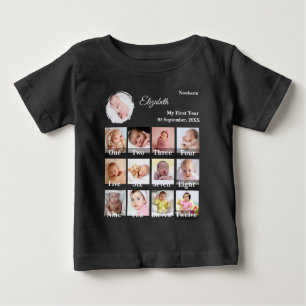 Baby Erstes Jahr 12-Monat-Foto-Collage Meilenstein T-shirt
