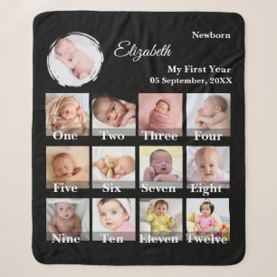 Baby-Erstes-Jahr-12-Monate-Fotocollage Meilenstein Sherpadecke