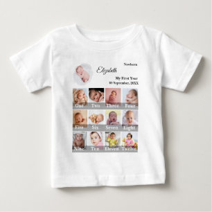Baby Erstes Jahr 12 Monate Fotocollage Meilenstein T-shirt