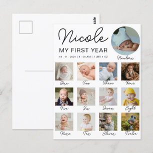 Baby Erstes Jahr 12 Monate Fotocollage Modern Postkarte