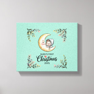 Baby erstes Weihnachten 2025 Vintage Mond & Baby Leinwanddruck