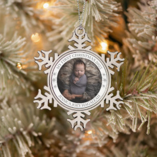 Baby erstes Weihnachten 2026 Foto-Schneeflocke Schneeflocken Zinn-Ornament