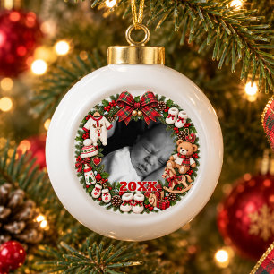 Baby erstes Weihnachten benutzerdefiniertes Foto J Keramik Kugel-Ornament