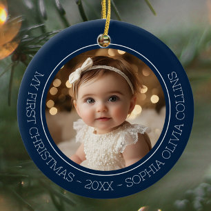 Baby erstes Weihnachten Blau Modern 2 Foto Neugebo Keramik Ornament