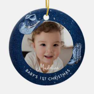 Baby erstes Weihnachten Denim Diamonds Rustikale C Keramik Ornament