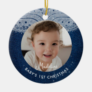 Baby erstes Weihnachten Denim Diamonds Rustikale S Keramik Ornament