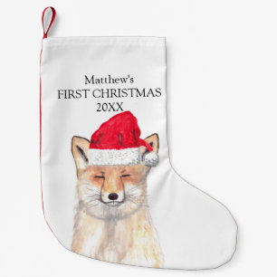 Baby erstes Weihnachten Fuchs Aquarell Wald Junge Kleiner Weihnachtsstrumpf