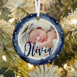 Baby erstes Weihnachten Geburtsstatistik Foto Ster Ornament Aus Metall