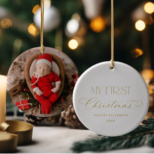 Baby erstes Weihnachten Gold Foto Erinnerungsstück Keramik Ornament
