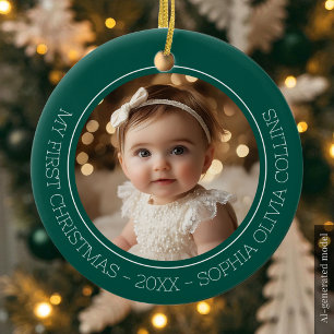 Baby erstes Weihnachten Grün Modern Foto Neugebore Keramik Ornament