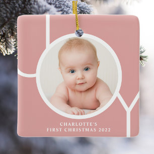 Baby erstes Weihnachten Mädchen Rosa Foto Keramikornament