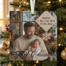 Baby erstes Weihnachten mit Papa Schneeflocken Fot Ornament Aus Glas