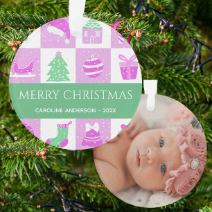 Baby erstes Weihnachten Rosa Schnee Benutzerfoto Ornament