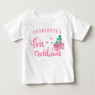 Baby erstes Weihnachten Rosa Schneemann und Schnee T-shirt