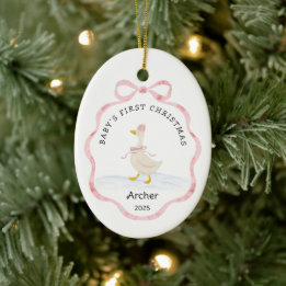 Baby erstes Weihnachten Rosa Wasserfarbe Band Gans Keramik Ornament