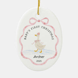 Baby erstes Weihnachten Rosa Wasserfarbe Band Gans Keramik Ornament