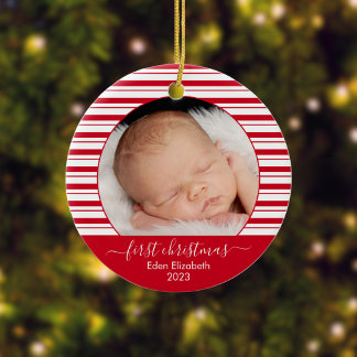 Baby erstes Weihnachten rote Zuckerstange Keramik Ornament