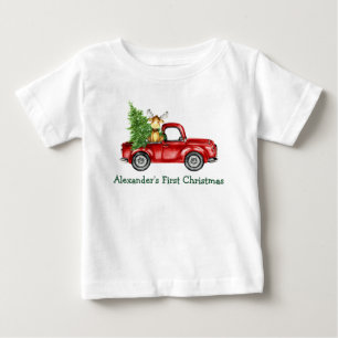 Baby erstes Weihnachten roter LKW Baum Elch T-shirt