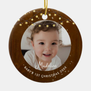 Baby erstes Weihnachten rustikale Holzlichter Foto Keramik Ornament