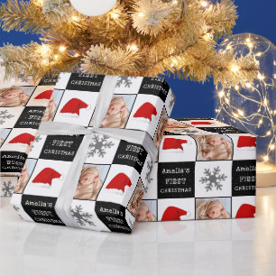 Baby erstes Weihnachten Santa Hut Schneeflocke Fot Geschenkpapier