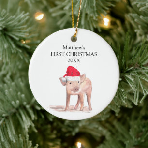 Baby erstes Weihnachten Schweinchen Schwein Wald J Keramik Ornament