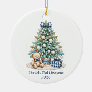 Baby Erstes Weihnachten Teddybär Benutzerdefiniert Keramik Ornament
