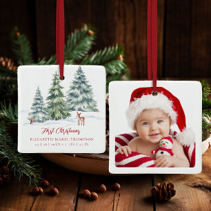 Baby erstes Weihnachten Waldhirsch Eule Foto  Keramikornament