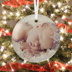 Baby erstes Weihnachten weiß silberne Schneeflocke Ornament Aus Glas