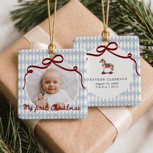 Baby erstes Weihnachten Whimsical Harlequin Foto  Keramikornament