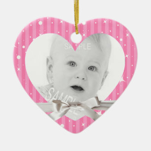 Baby-erstes WeihnachtsFoto in der rosa Herz-Form Keramikornament