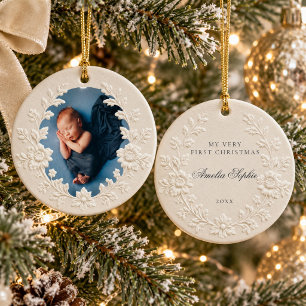 Baby Erstes Weihnachtsfoto Präge-Blumenkranz Keramik Ornament